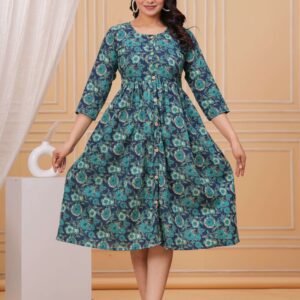 Bagru Women's Cotton Printed Long Gown – Design 2