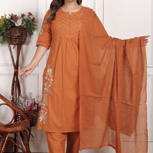 Bagru Women's Cotton Printed 3 Piece Kurta Pant Dupatta Set – Design 12