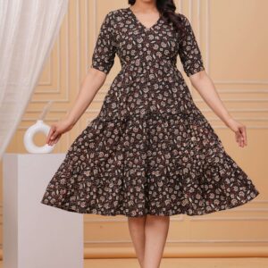 Bagru Women's Cotton Printed Long Gown – Design 14