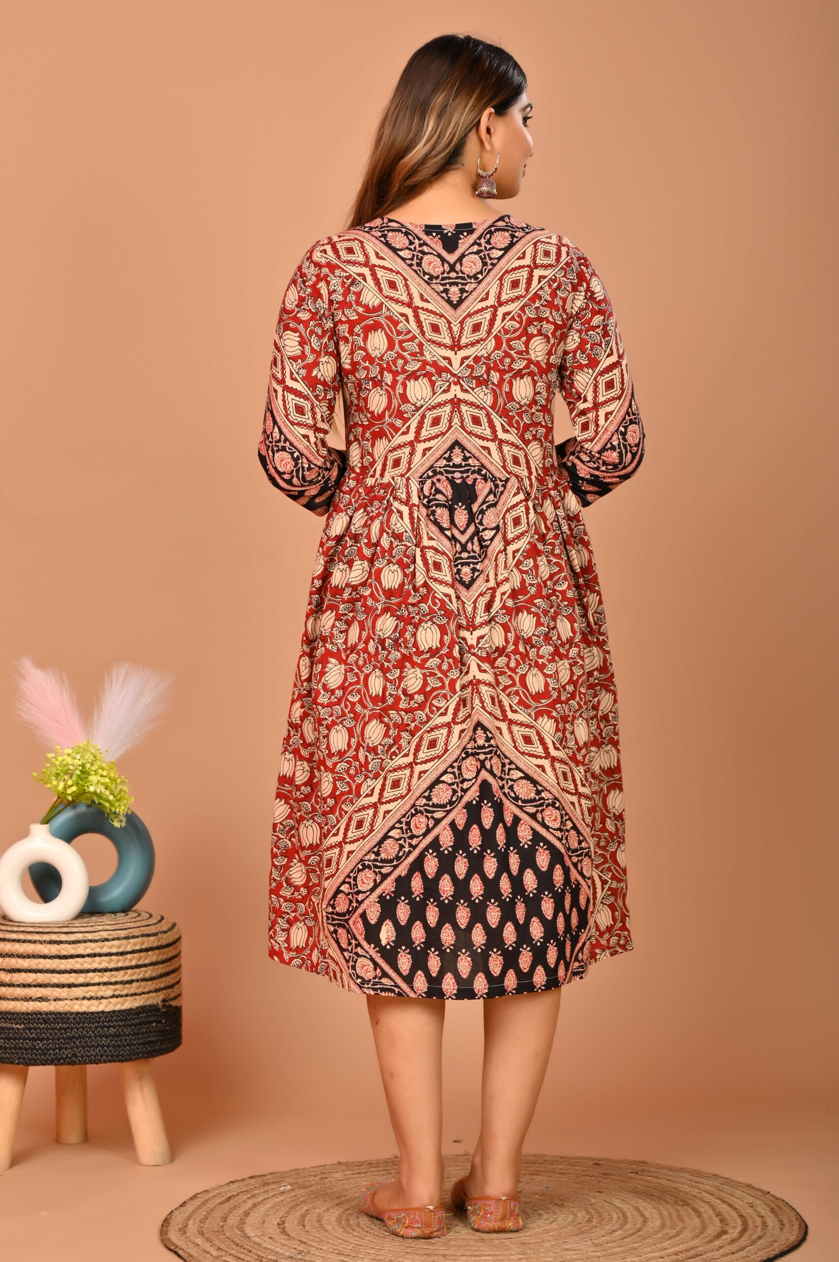 Bagru Women's Cotton Printed Long Gown – Design 10 - Image 2