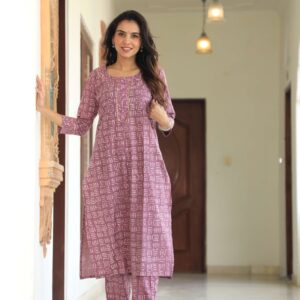 Bagru Women's Cotton Printed Kurti with Pant Set – Design 5