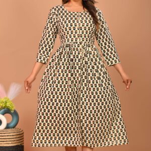 Bagru Women's Cotton Printed Long Gown – Design 13