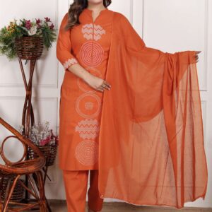 Bagru Women's Cotton Printed 3 Piece Kurta Pant Dupatta Set – Design 10