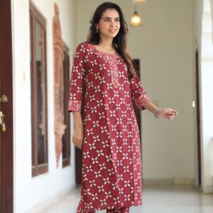 Bagru Women's Cotton Printed Kurti with Pant Set – Design 9