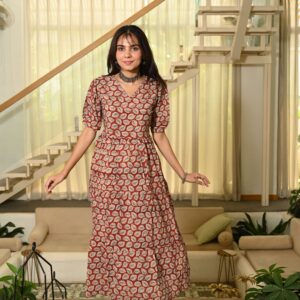 Bagru Women's Cotton Printed Anarkali Midi Dress – Design 27