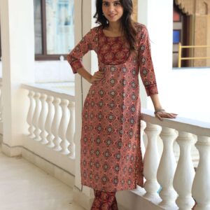Bagru Women's Cotton Printed Kurti with Pant Set – Design 18