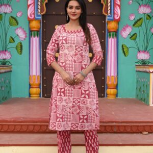 Bagru Women's Cotton Printed Kurti with Pant Set – Design 40