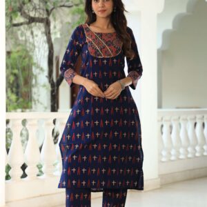 Bagru Women's Cotton Printed Kurti with Pant Set – Design 20