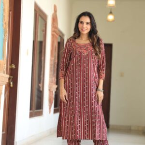 Bagru Women's Cotton Printed Kurti with Pant Set – Design 14