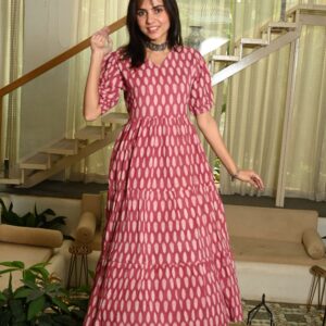 Bagru Women's Cotton Printed Anarkali Midi Dress – Design 14