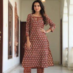 Bagru Women's Cotton Printed Kurti with Pant Set – Design 16