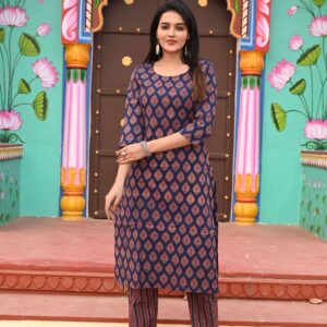 Bagru Women's Cotton Printed Kurti with Pant Set – Design 34