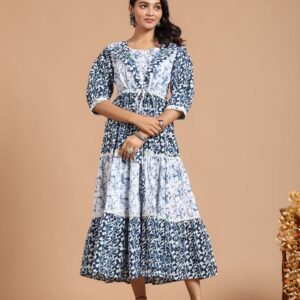 Bagru Women's Cotton Printed Long Gown – Design 26