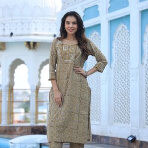 Bagru Women's Cotton Printed Kurti with Pant Set – Design 26