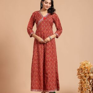 Bagru Women's Cotton Printed Long Gown – Design 19
