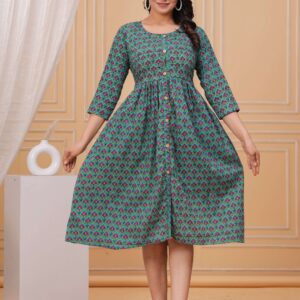 Bagru Women's Cotton Printed Long Gown – Design 32