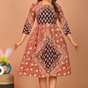 Bagru Women's Cotton Printed Long Gown – Design 10