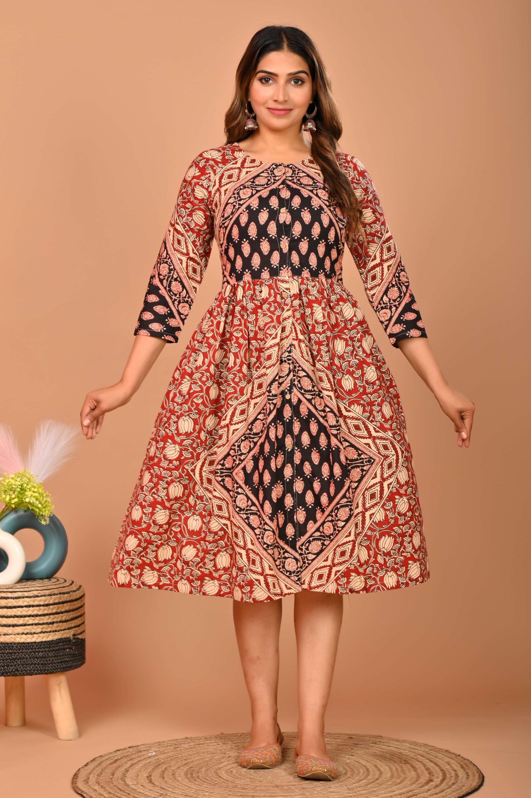 Bagru Women's Cotton Printed Long Gown – Design 10