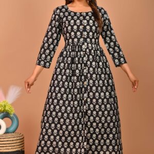 Bagru Women's Cotton Printed Long Gown – Design 6