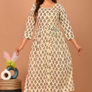Bagru Women's Cotton Printed Long Gown – Design 7