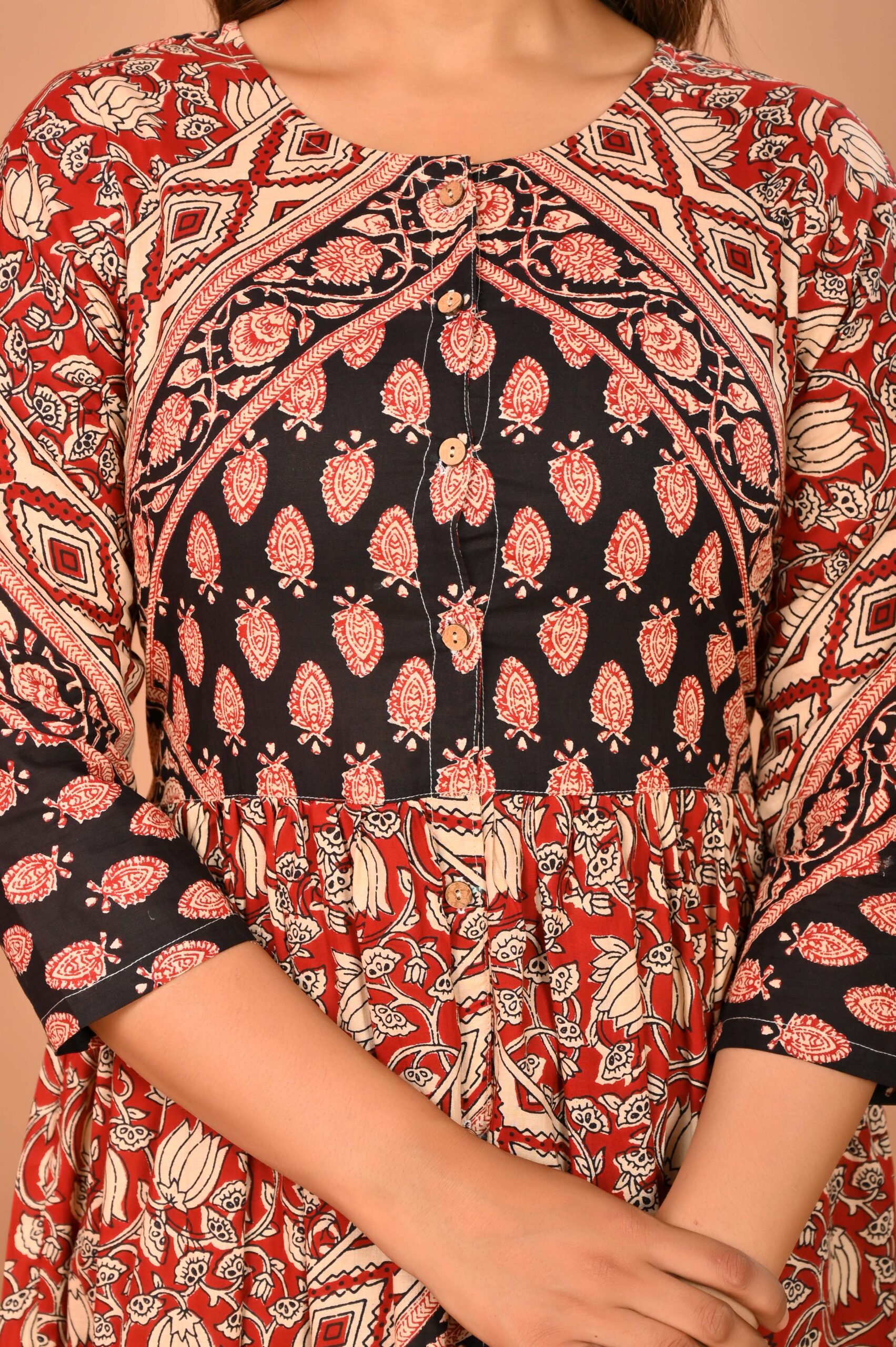 Bagru Women's Cotton Printed Long Gown – Design 10 - Image 7