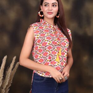 Bagru Women's Cotton Printed Top – Design 1