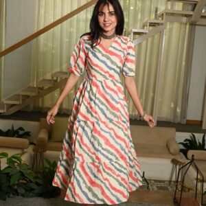 Bagru Women's Cotton Printed Anarkali Midi Dress – Design 16