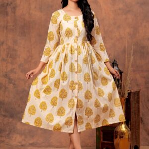 Bagru Women's Cotton Printed Long Gown – Design 3