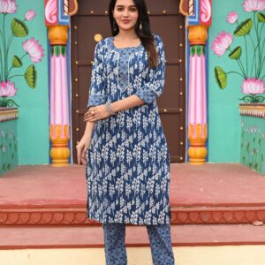 Bagru Women's Cotton Printed Kurti with Pant Set – Design 35