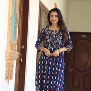 Bagru Women's Cotton Printed Kurti with Pant Set – Design 7