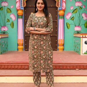 Bagru Women's Cotton Printed Kurti with Pant Set – Design 31