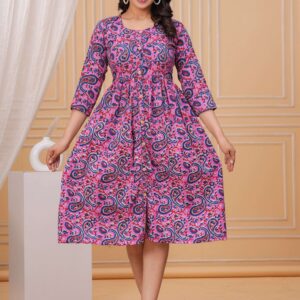 Bagru Women's Cotton Printed Long Gown – Design 15