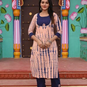 Bagru Women's Cotton Printed Kurti with Pant Set – Design 41
