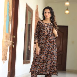 Bagru Women's Cotton Printed Kurti with Pant Set – Design 15
