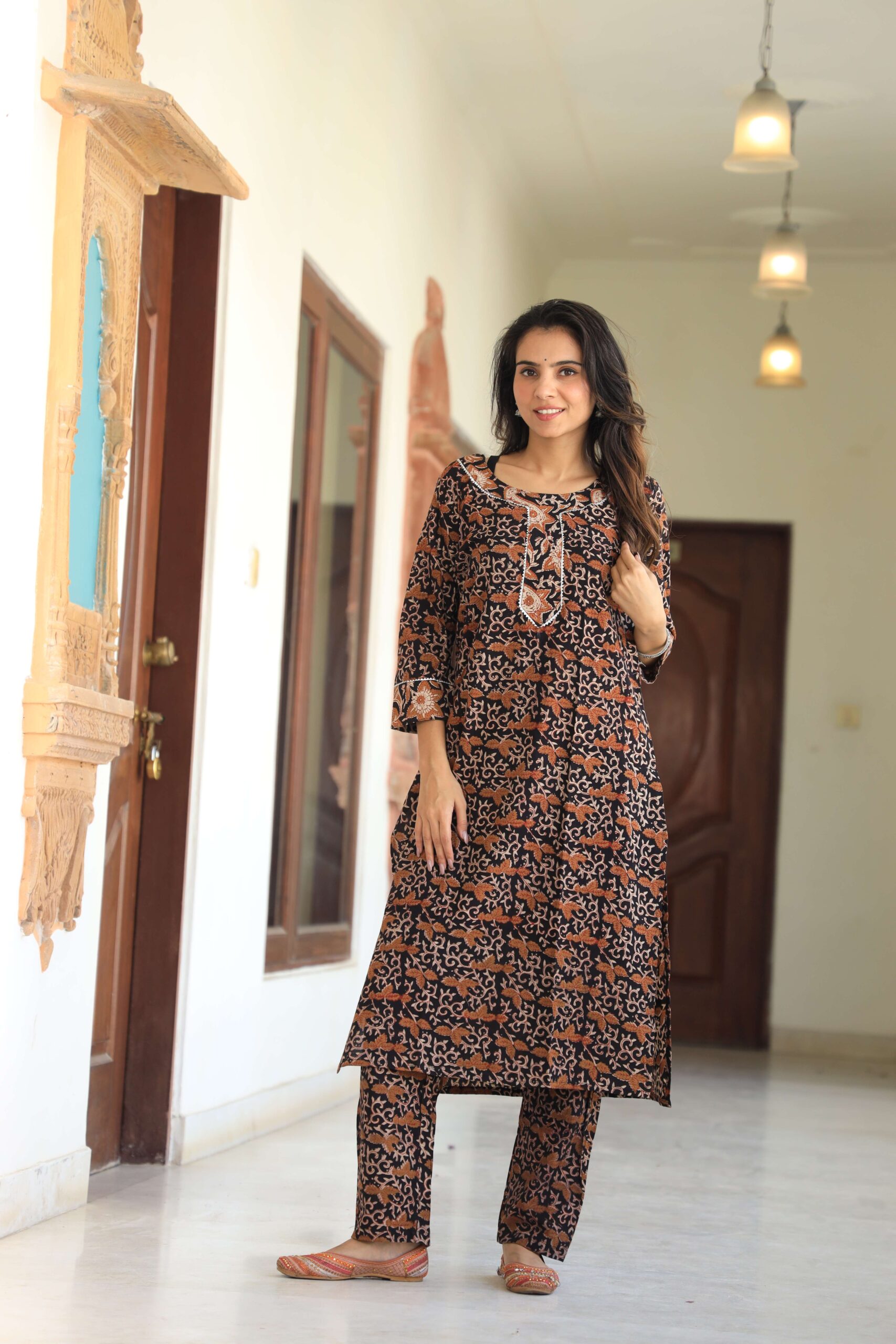 Bagru Women's Cotton Printed Kurti with Pant Set – Design 15