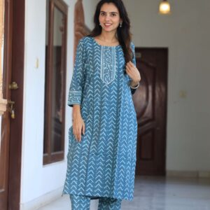 Bagru Women's Cotton Printed Kurti with Pant Set – Design 25