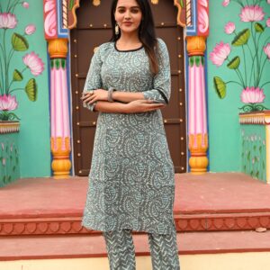 Bagru Women's Cotton Printed Kurti with Pant Set – Design 30