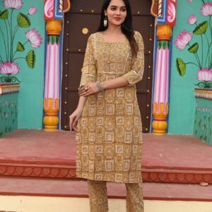 Bagru Women's Cotton Printed Kurti with Pant Set – Design 37