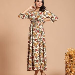 Bagru Women's Cotton Printed Long Gown – Design 30