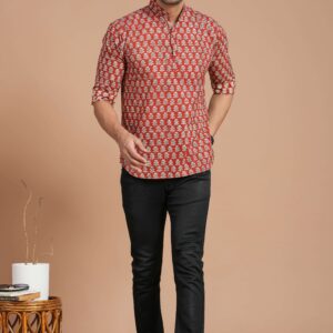 Bagru Print Men's Cotton Shirt – Design 4