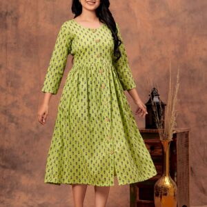 Bagru Women's Cotton Printed Long Gown – Design 37