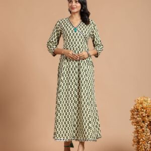 Bagru Women's Cotton Printed Long Gown – Design 21