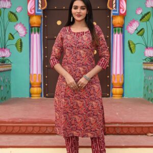 Bagru Women's Cotton Printed Kurti with Pant Set – Design 38