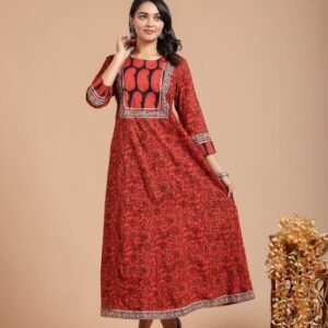 Bagru Women's Cotton Printed Long Gown – Design 28