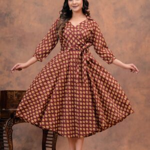 Bagru Women's Cotton Printed Long Gown – Design 38