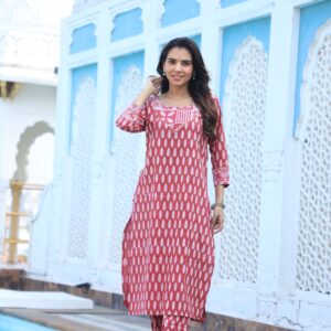 Bagru Women's Cotton Printed Kurti with Pant Set – Design 3
