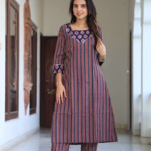 Bagru Women's Cotton Printed Kurti with Pant Set – Design 22
