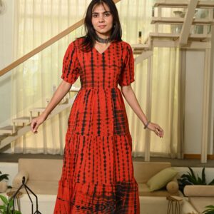 Bagru Women's Cotton Printed Anarkali Midi Dress – Design 29