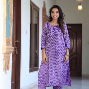 Bagru Women's Cotton Printed Kurti with Pant Set – Design 24