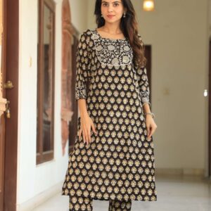 Bagru Women's Cotton Printed Kurti with Pant Set – Design 21